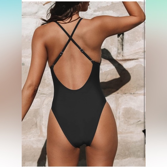 CUPSHE One piece swimsuit Deep V Neck Crisscross Back Adjustable Strap - Picture 2 of 9